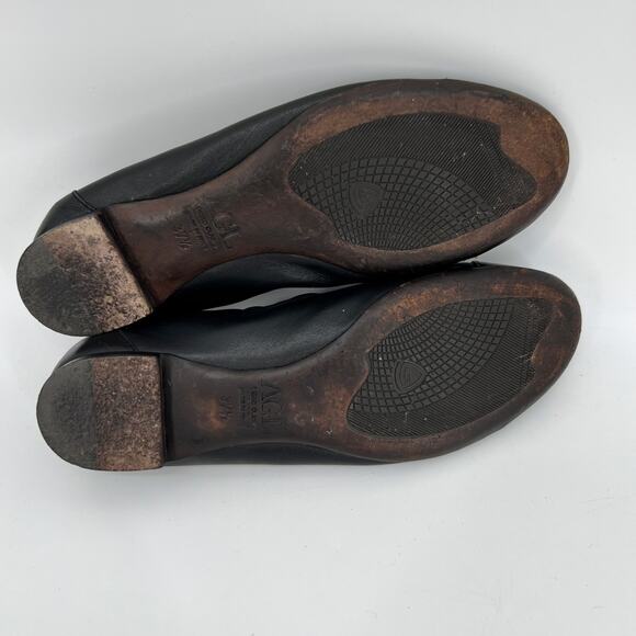 AGL Cap Toe Loafer Women EU 37.5 US 7.5 Black Leather Patent Ballet Flat Italy - Picture 7 of 9